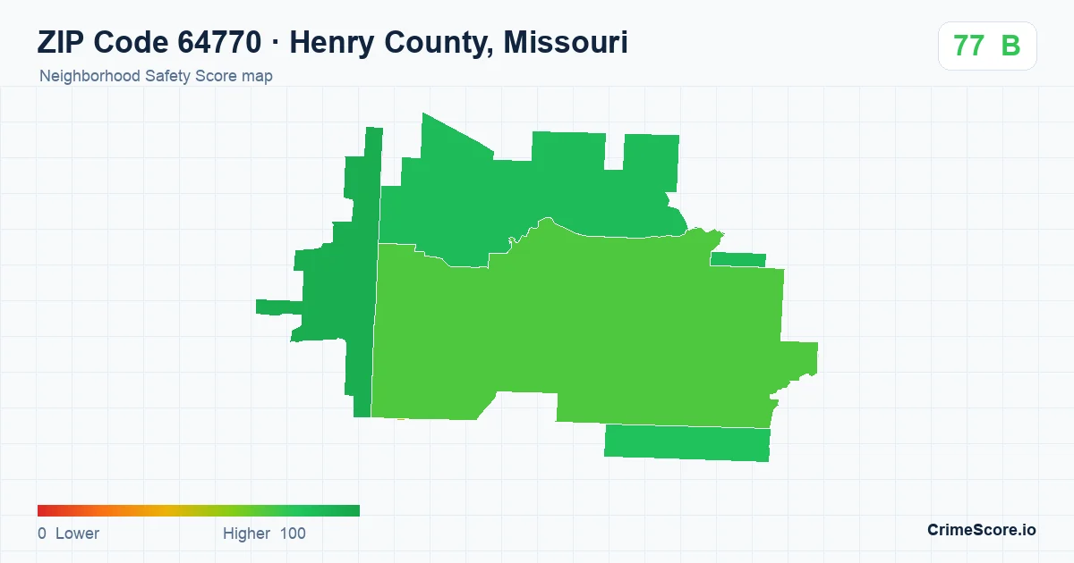 ZIP Code 64770 in Henry County, Missouri neighborhood Safety Score map