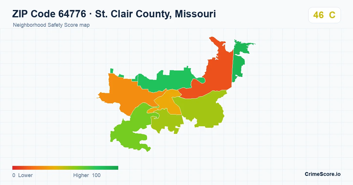 ZIP Code 64776 in St. Clair County, Missouri neighborhood Safety Score map