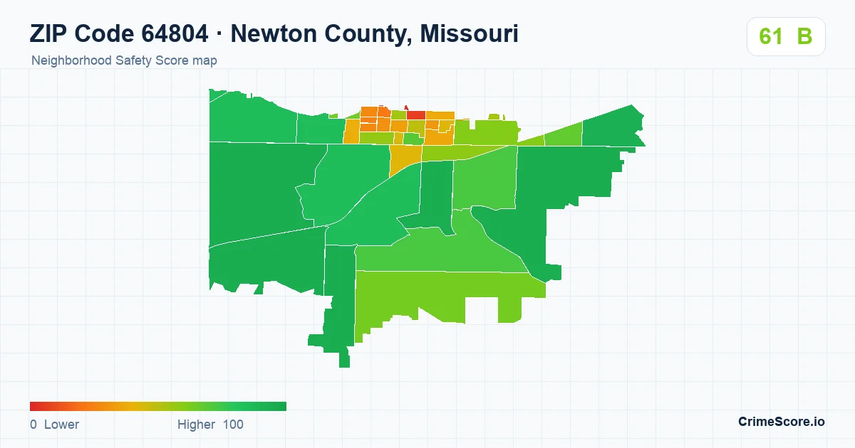 ZIP Code 64804 in Newton County, Missouri neighborhood Safety Score map