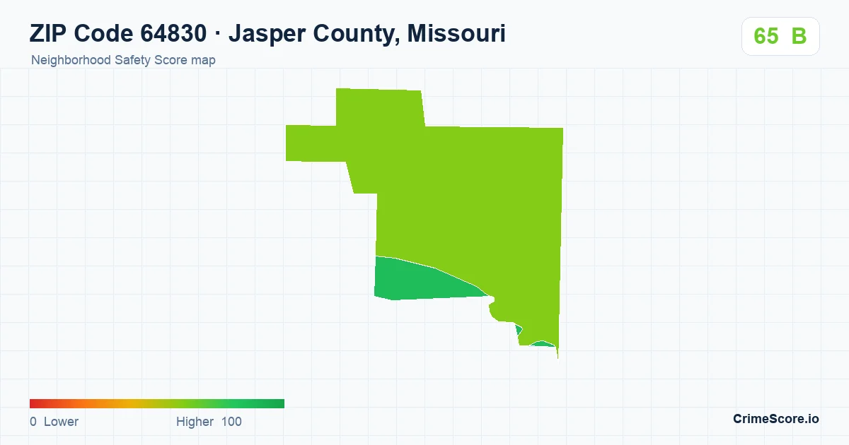 ZIP Code 64830 in Jasper County, Missouri neighborhood Safety Score map