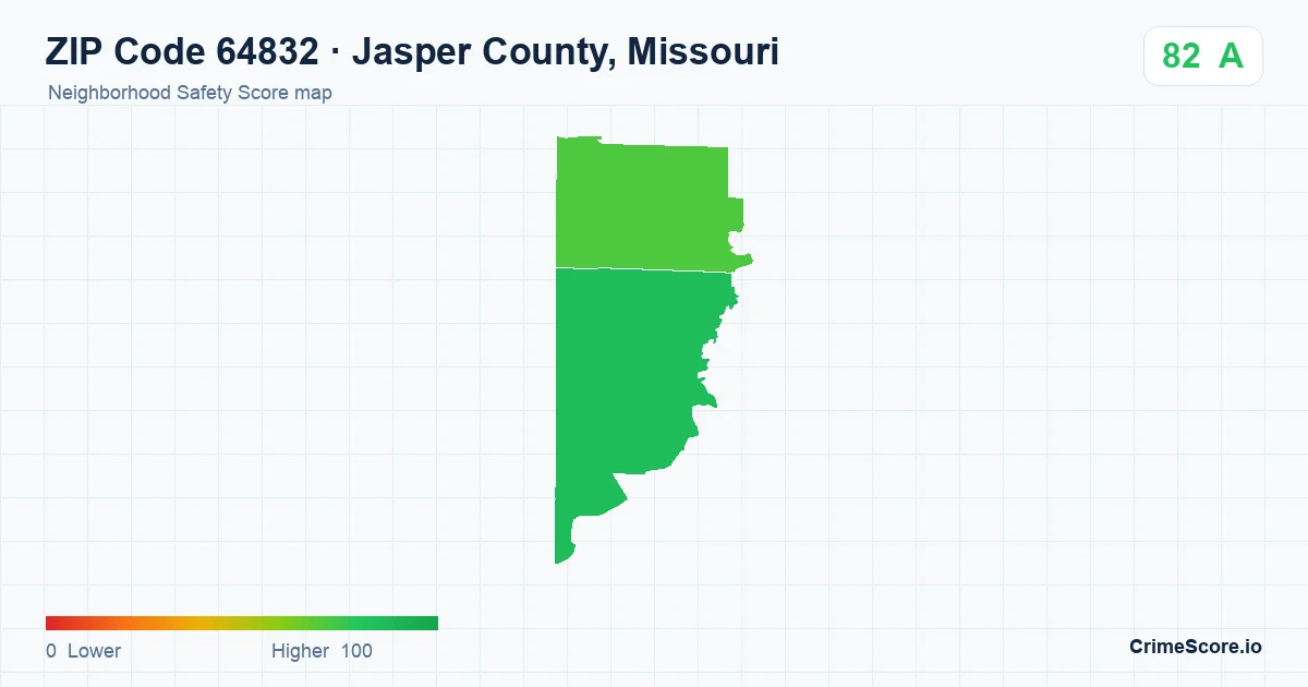 ZIP Code 64832 in Jasper County, Missouri neighborhood Safety Score map
