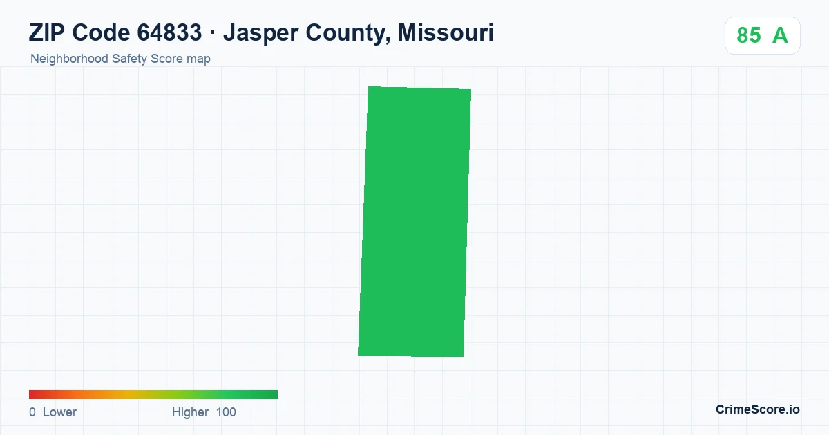ZIP Code 64833 in Jasper County, Missouri neighborhood Safety Score map