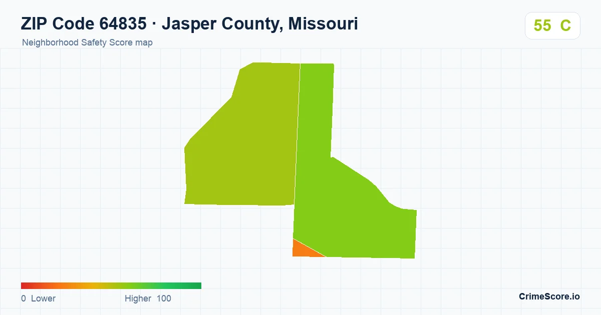 ZIP Code 64835 in Jasper County, Missouri neighborhood Safety Score map