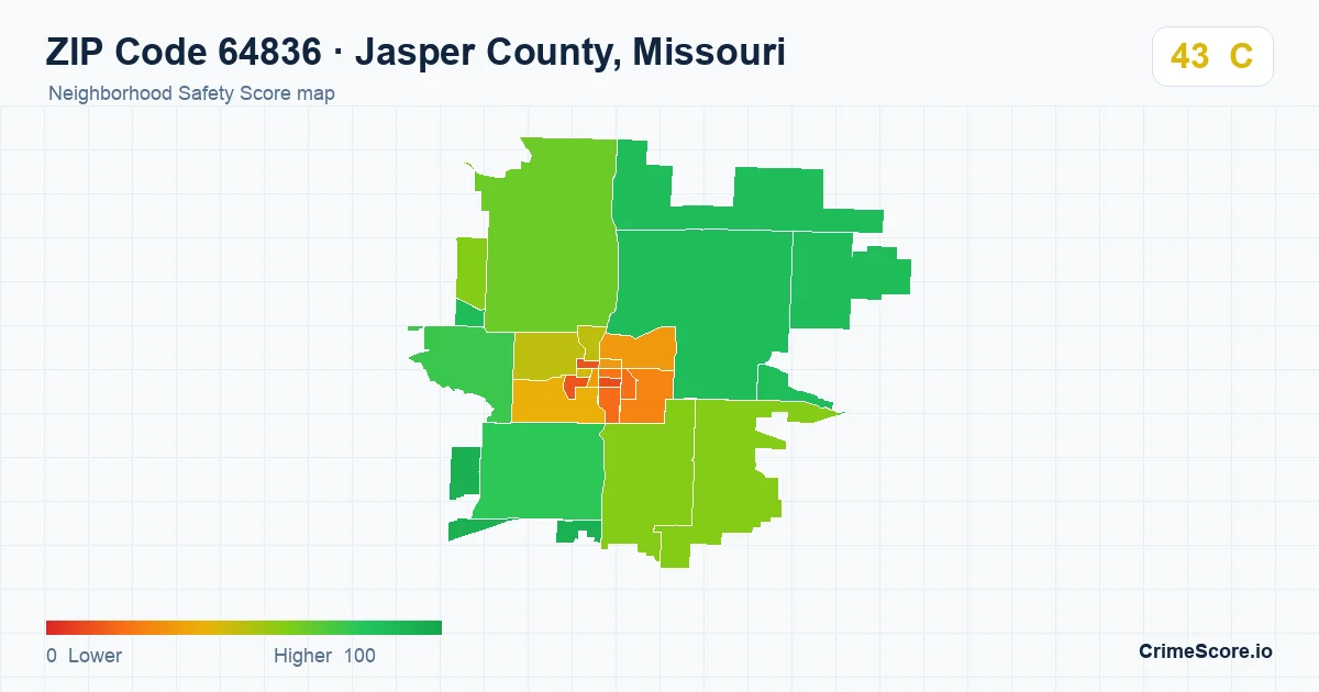 ZIP Code 64836 in Jasper County, Missouri neighborhood Safety Score map