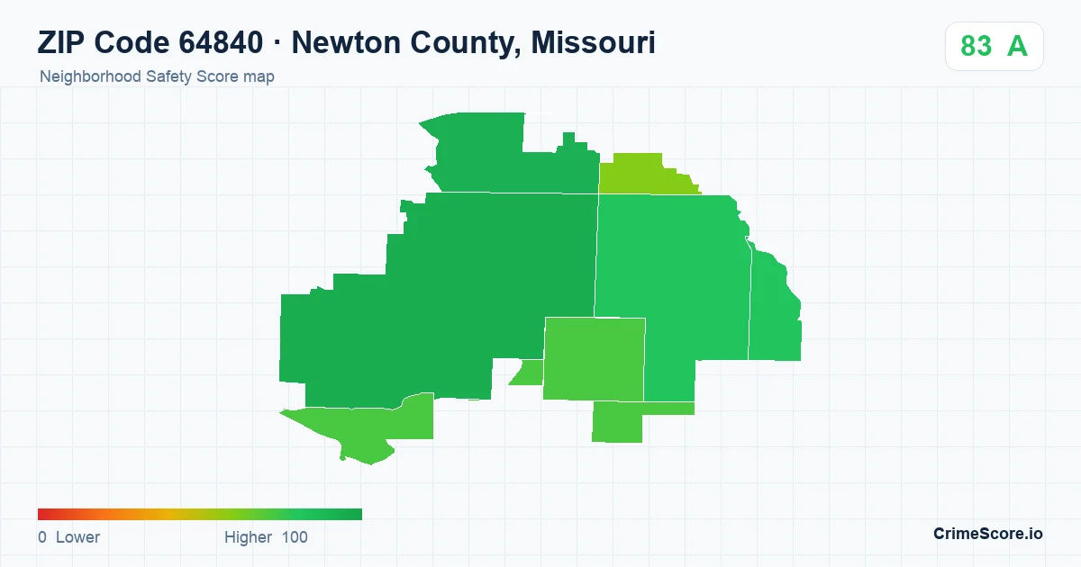 ZIP Code 64840 in Newton County, Missouri neighborhood Safety Score map