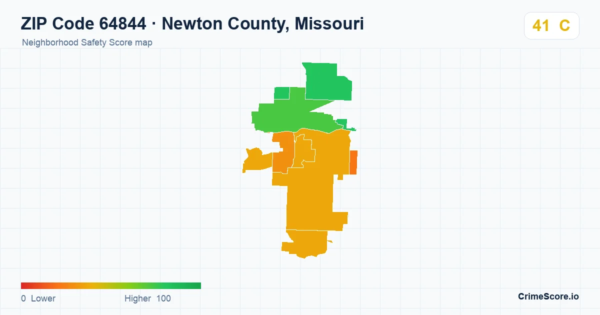 ZIP Code 64844 in Newton County, Missouri neighborhood Safety Score map