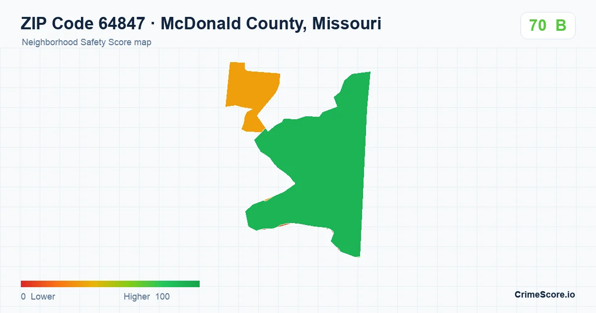 ZIP Code 64847 in McDonald County, Missouri neighborhood Safety Score map