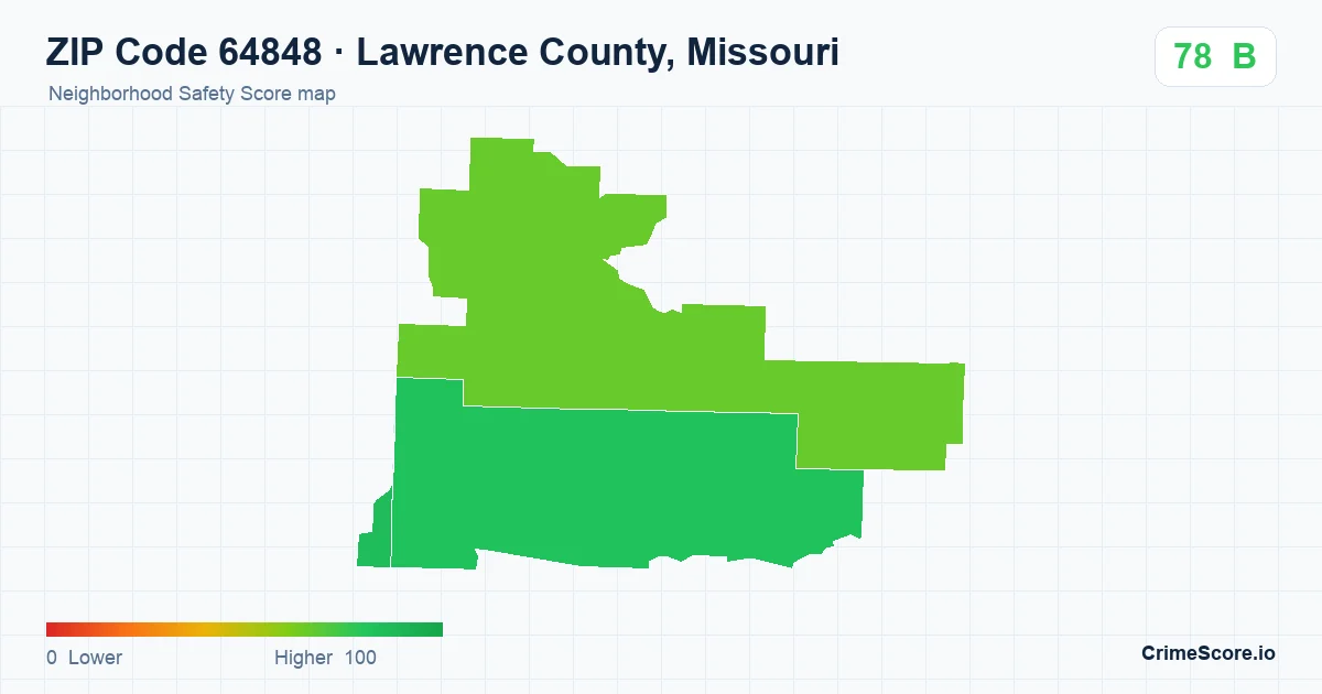 ZIP Code 64848 in Lawrence County, Missouri neighborhood Safety Score map