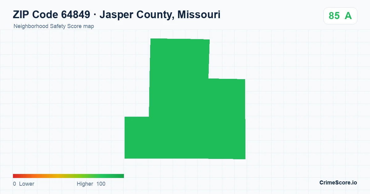 ZIP Code 64849 in Jasper County, Missouri neighborhood Safety Score map