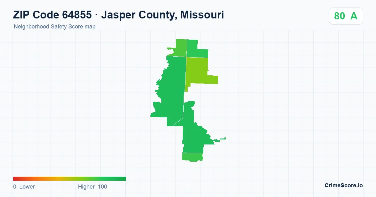 ZIP Code 64855 in Jasper County, Missouri neighborhood Safety Score map