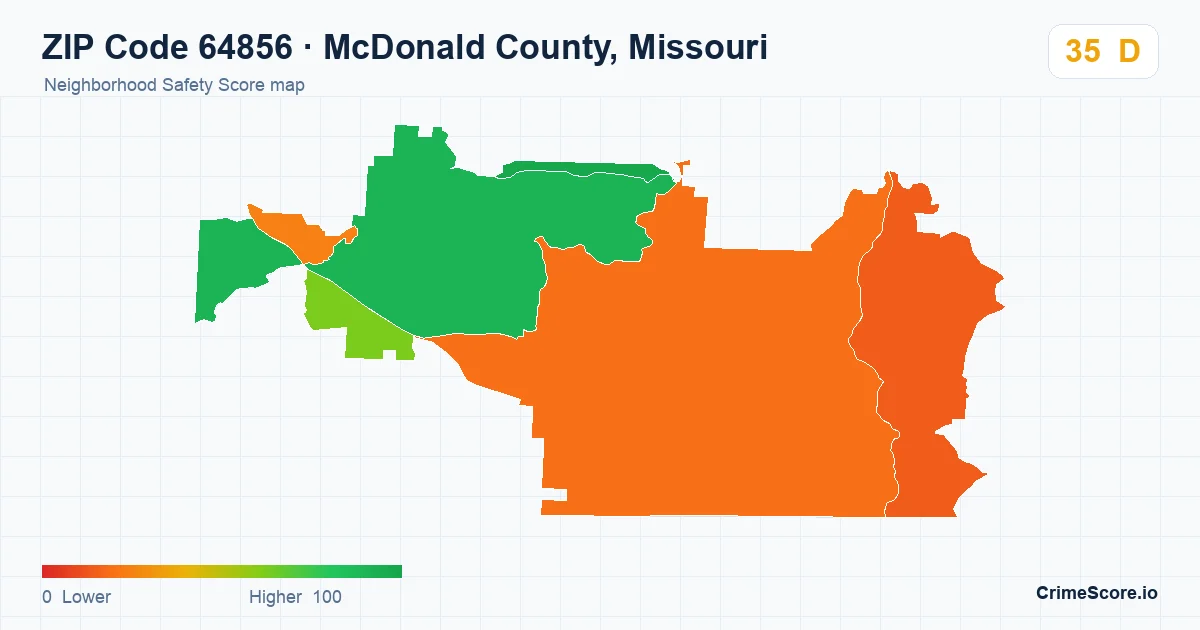 ZIP Code 64856 in McDonald County, Missouri neighborhood Safety Score map