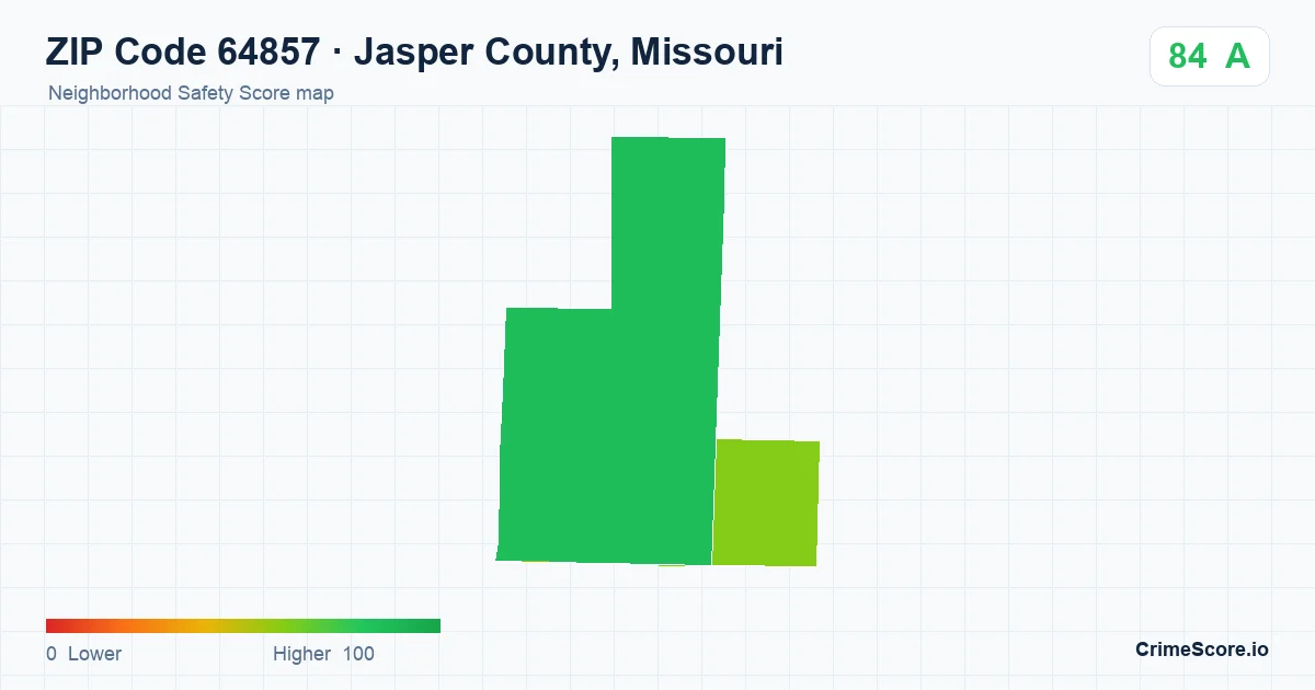 ZIP Code 64857 in Jasper County, Missouri neighborhood Safety Score map