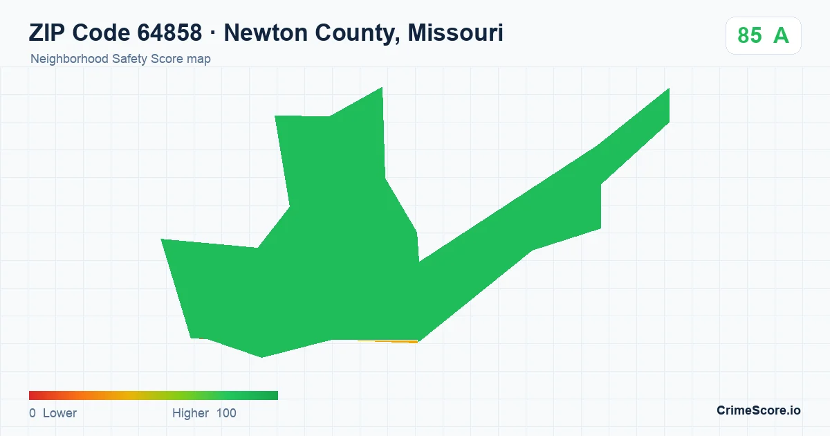 ZIP Code 64858 in Newton County, Missouri neighborhood Safety Score map