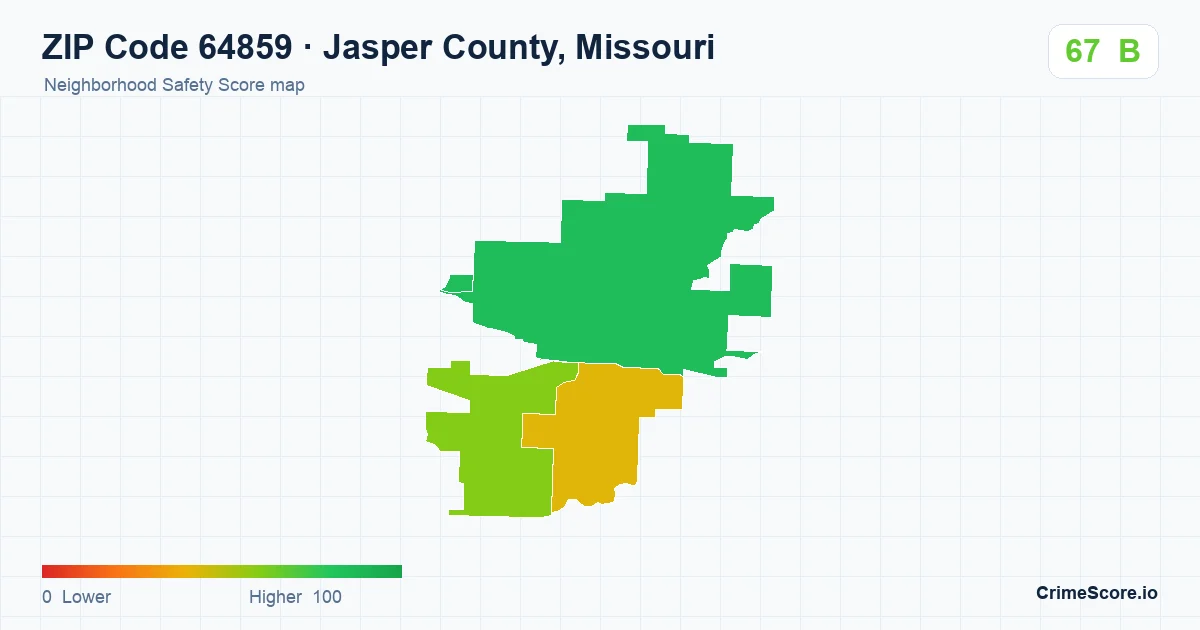 ZIP Code 64859 in Jasper County, Missouri neighborhood Safety Score map
