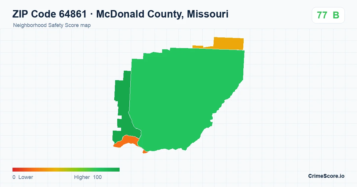 ZIP Code 64861 in McDonald County, Missouri neighborhood Safety Score map