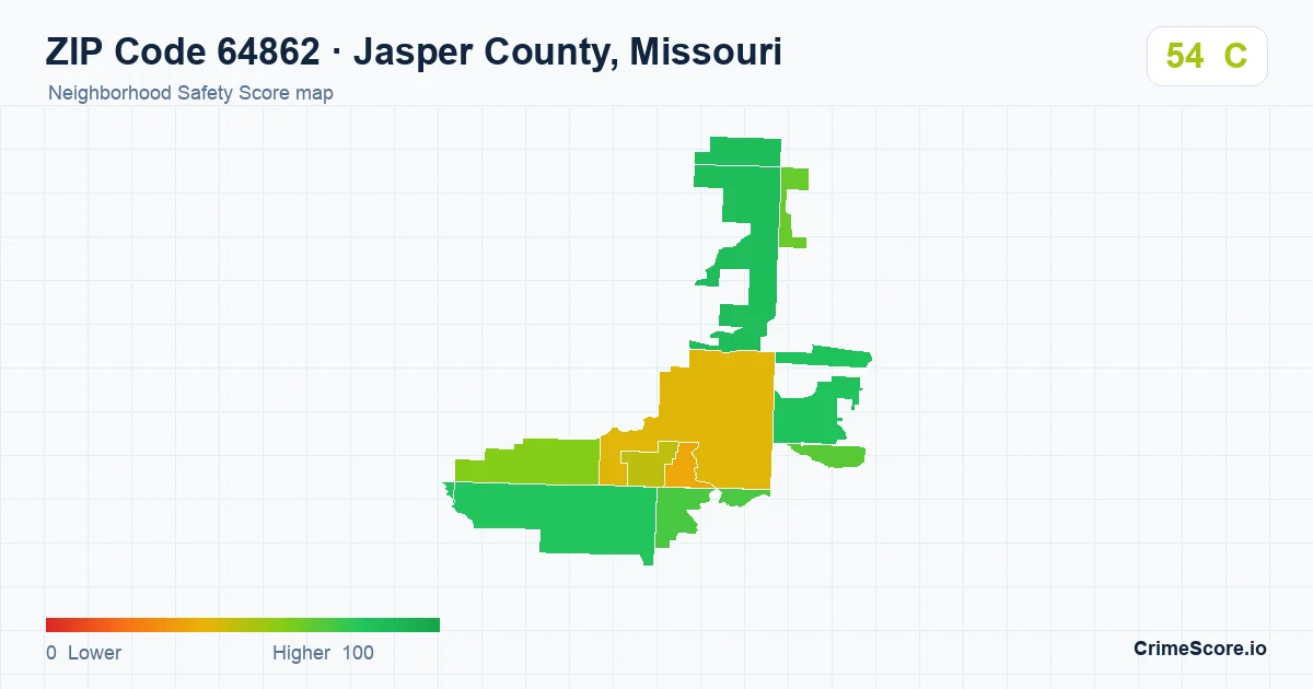 ZIP Code 64862 in Jasper County, Missouri neighborhood Safety Score map