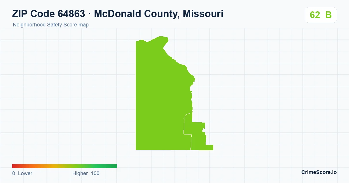 ZIP Code 64863 in McDonald County, Missouri neighborhood Safety Score map