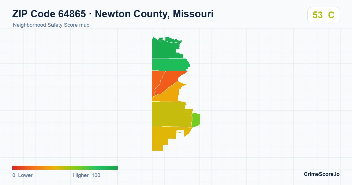 ZIP Code 64865 in Newton County, Missouri neighborhood Safety Score map