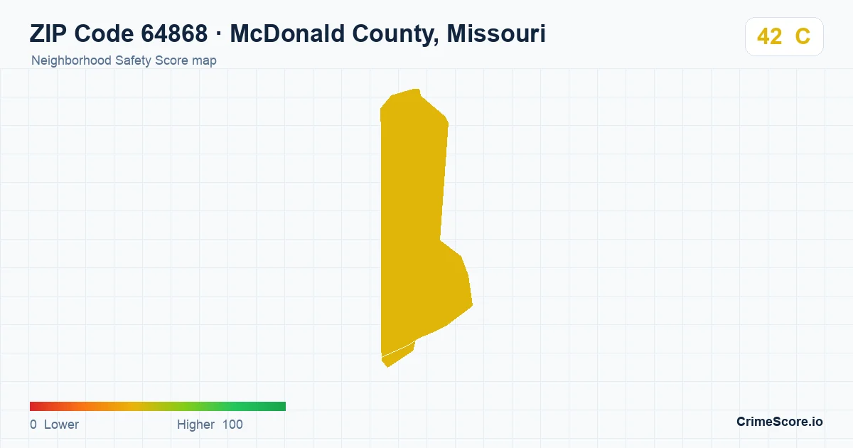 ZIP Code 64868 in McDonald County, Missouri neighborhood Safety Score map