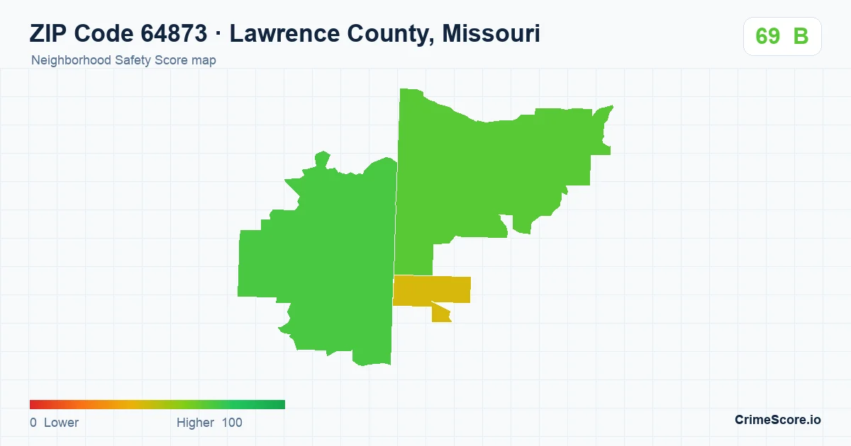 ZIP Code 64873 in Lawrence County, Missouri neighborhood Safety Score map