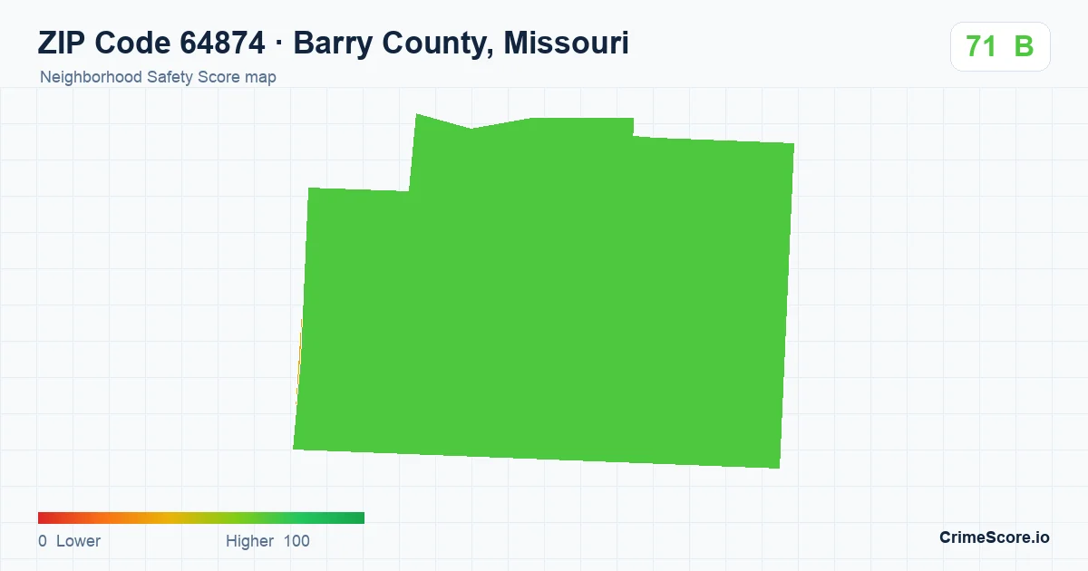 ZIP Code 64874 in Barry County, Missouri neighborhood Safety Score map