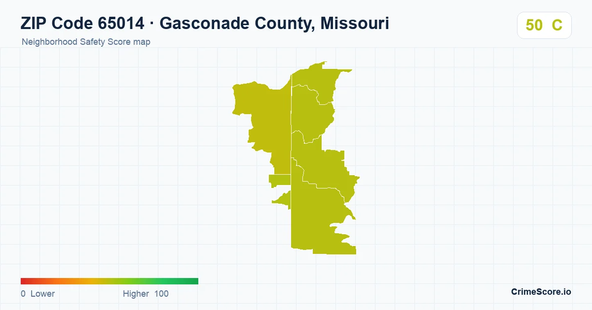 ZIP Code 65014 in Gasconade County, Missouri neighborhood Safety Score map