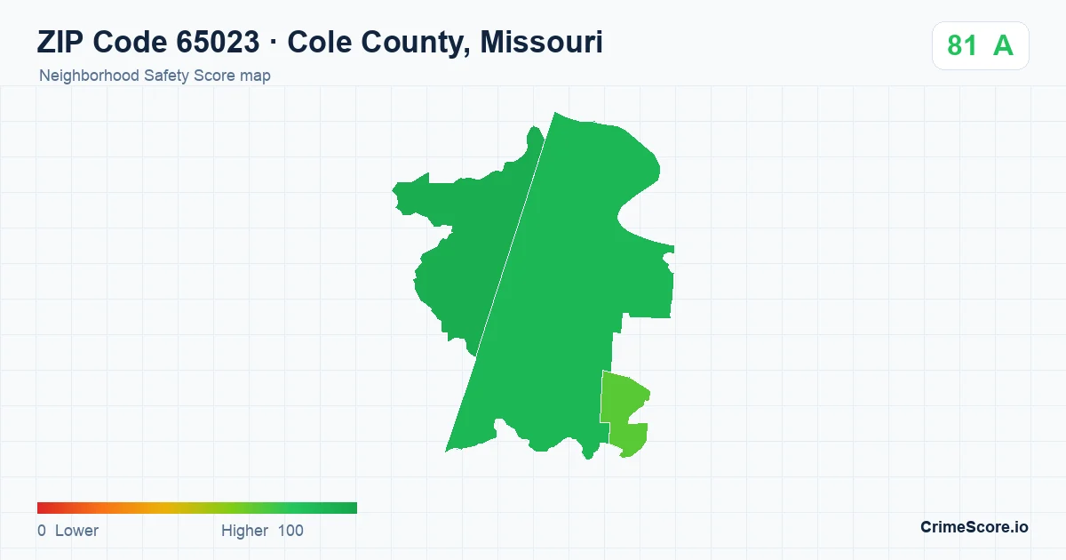 ZIP Code 65023 in Cole County, Missouri neighborhood Safety Score map