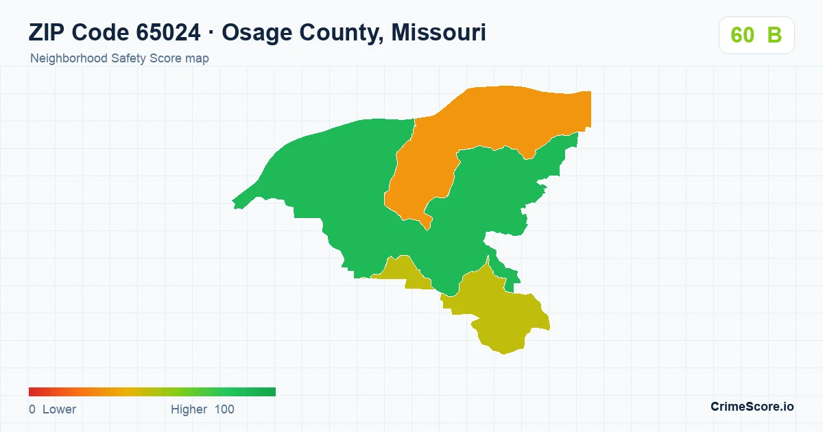 ZIP Code 65024 in Osage County, Missouri neighborhood Safety Score map
