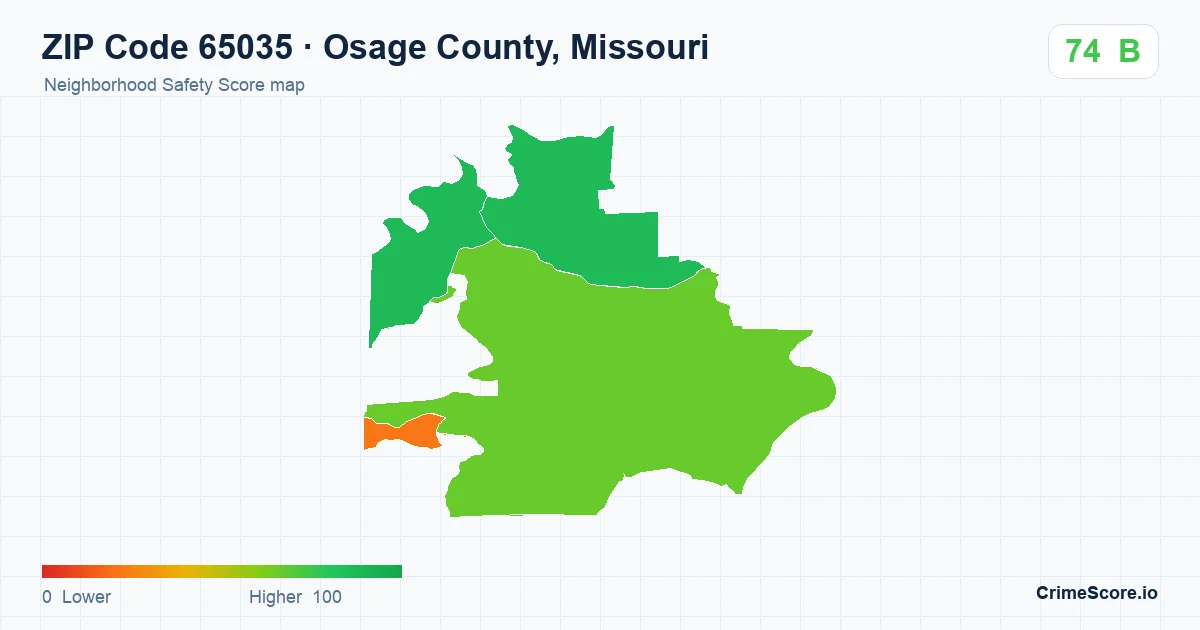 ZIP Code 65035 in Osage County, Missouri neighborhood Safety Score map