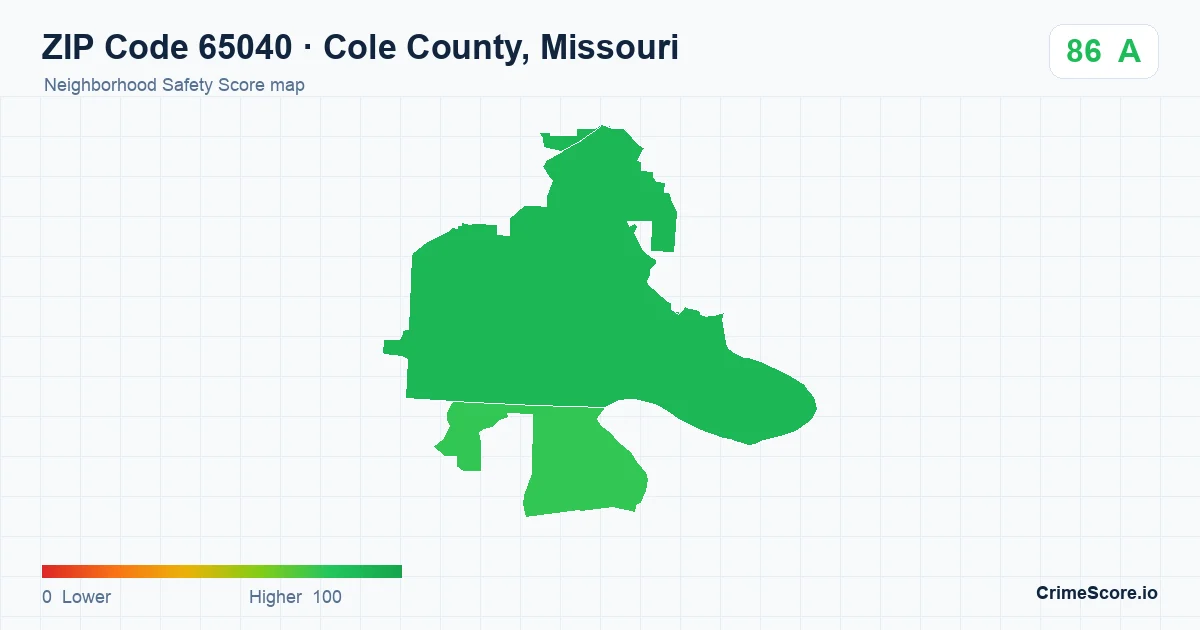 ZIP Code 65040 in Cole County, Missouri neighborhood Safety Score map