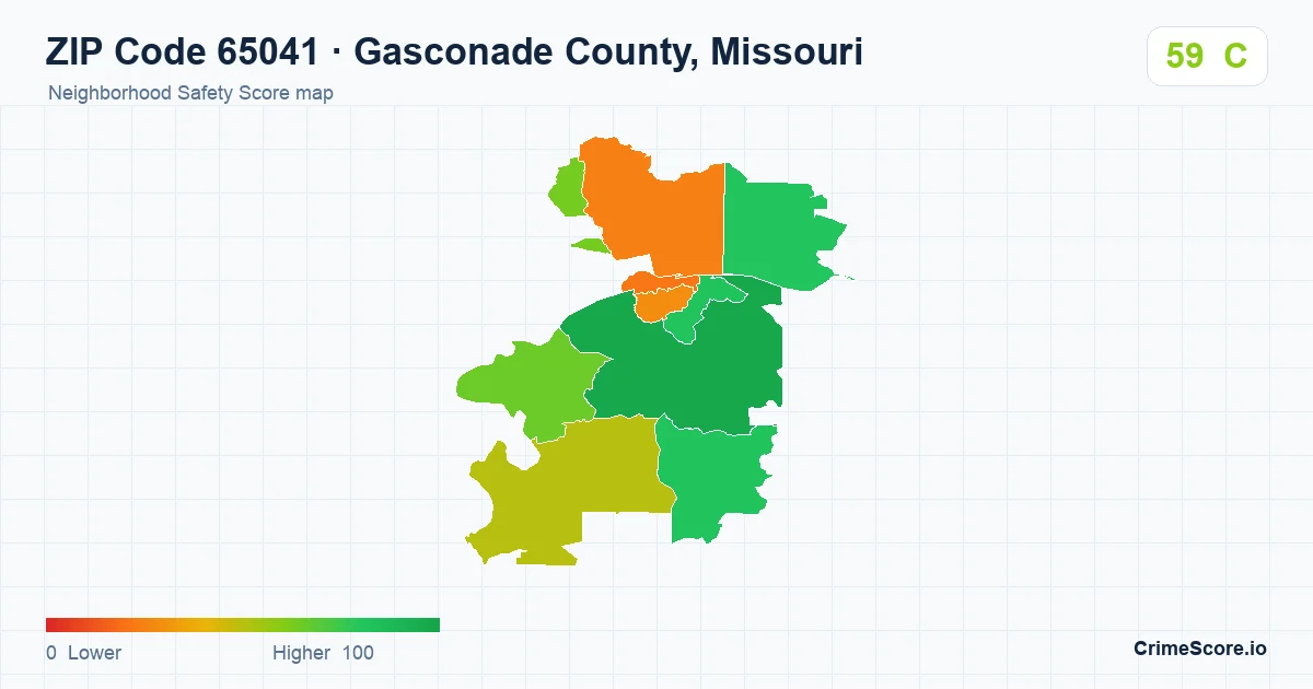 ZIP Code 65041 in Gasconade County, Missouri neighborhood Safety Score map