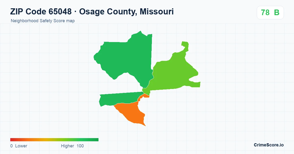 ZIP Code 65048 in Osage County, Missouri neighborhood Safety Score map