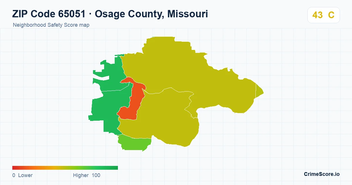 ZIP Code 65051 in Osage County, Missouri neighborhood Safety Score map