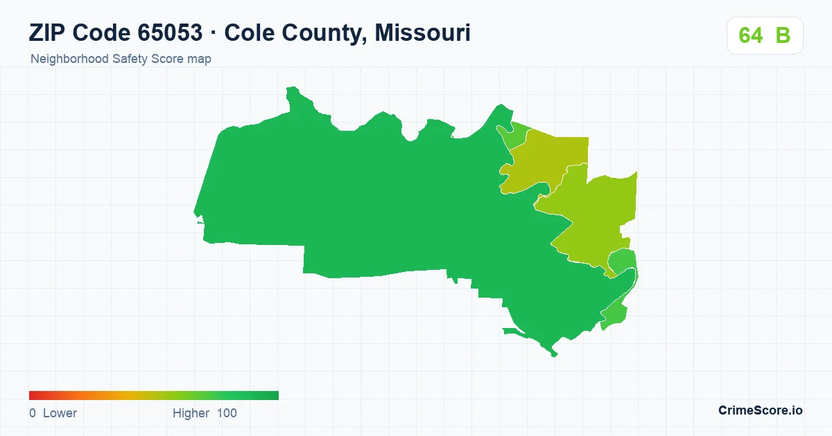 ZIP Code 65053 in Cole County, Missouri neighborhood Safety Score map
