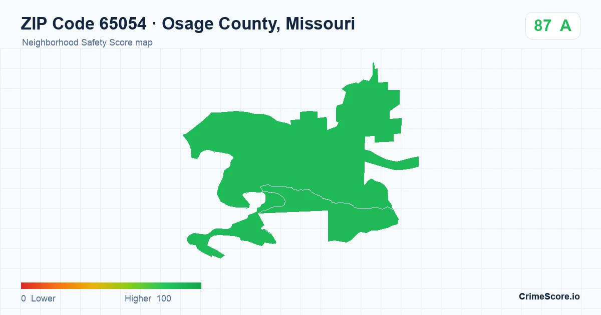 ZIP Code 65054 in Osage County, Missouri neighborhood Safety Score map