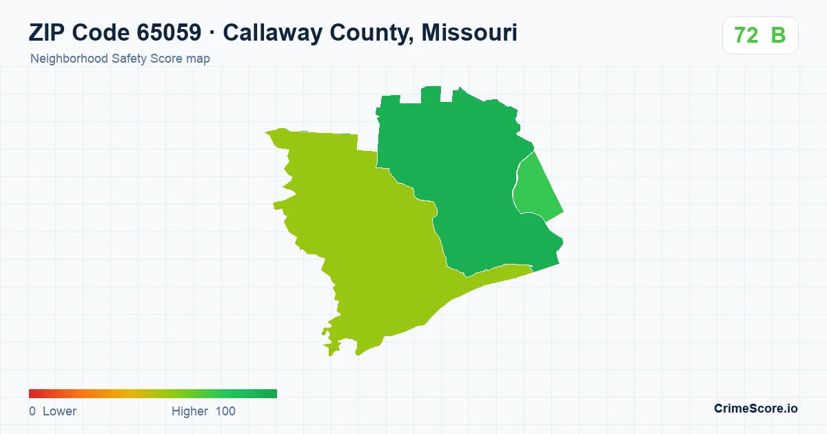 ZIP Code 65059 in Callaway County, Missouri neighborhood Safety Score map