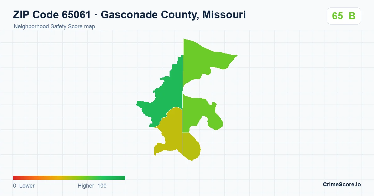 ZIP Code 65061 in Gasconade County, Missouri neighborhood Safety Score map