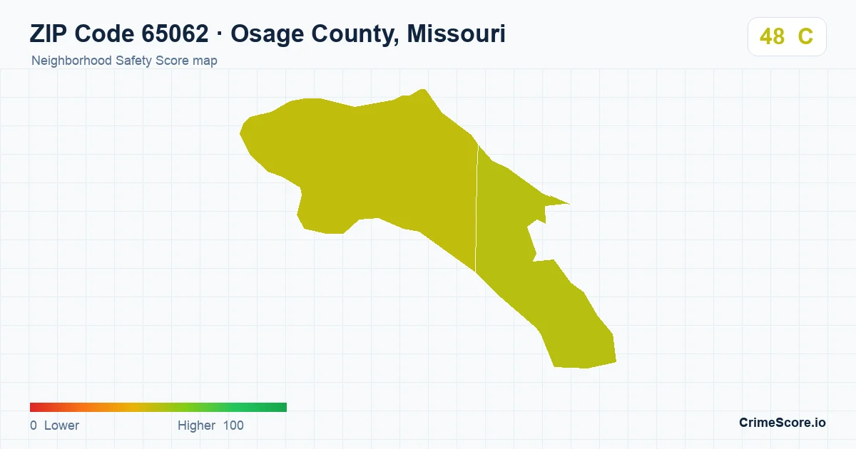 ZIP Code 65062 in Osage County, Missouri neighborhood Safety Score map