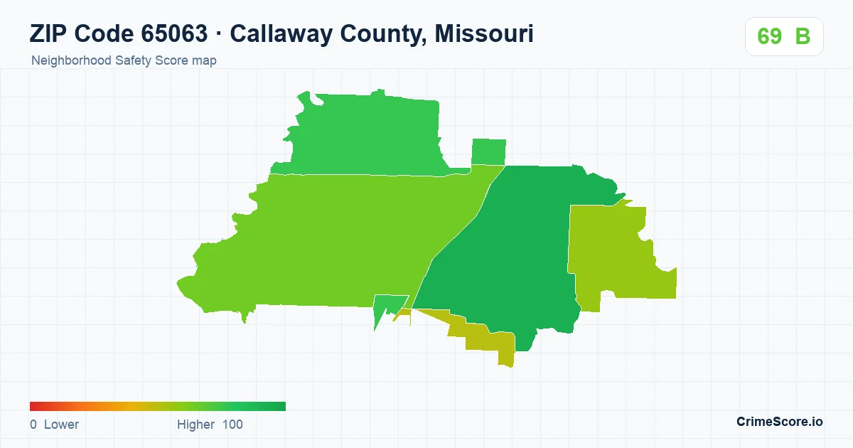 ZIP Code 65063 in Callaway County, Missouri neighborhood Safety Score map