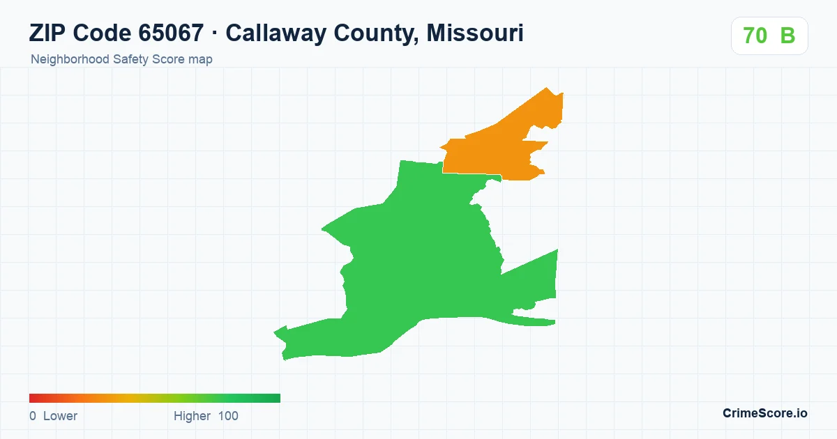 ZIP Code 65067 in Callaway County, Missouri neighborhood Safety Score map