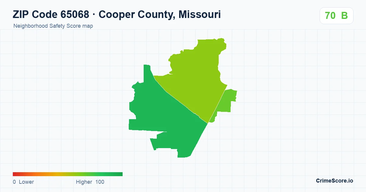 ZIP Code 65068 in Cooper County, Missouri neighborhood Safety Score map