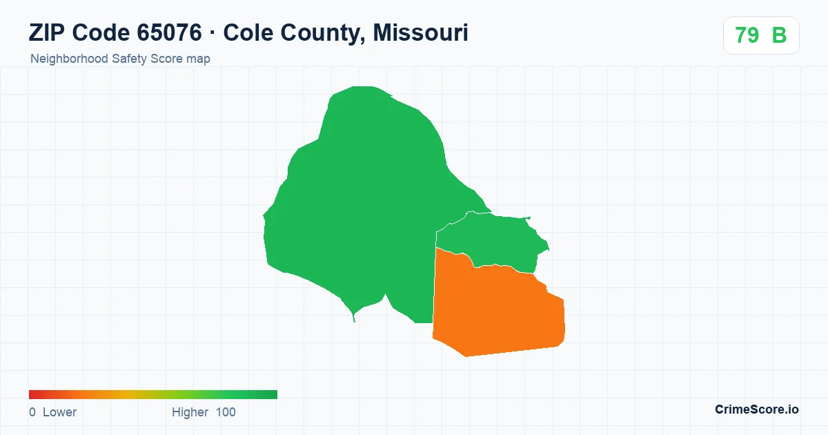 ZIP Code 65076 in Cole County, Missouri neighborhood Safety Score map