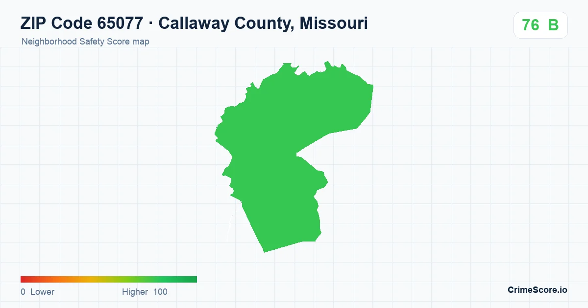 ZIP Code 65077 in Callaway County, Missouri neighborhood Safety Score map