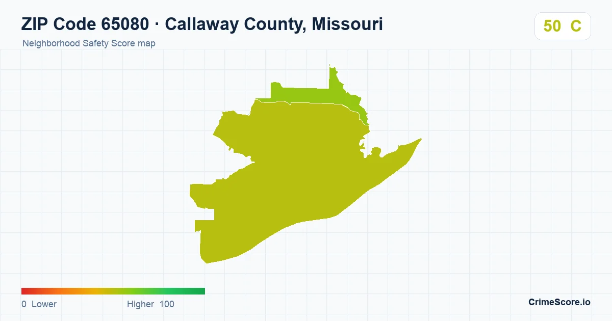 ZIP Code 65080 in Callaway County, Missouri neighborhood Safety Score map