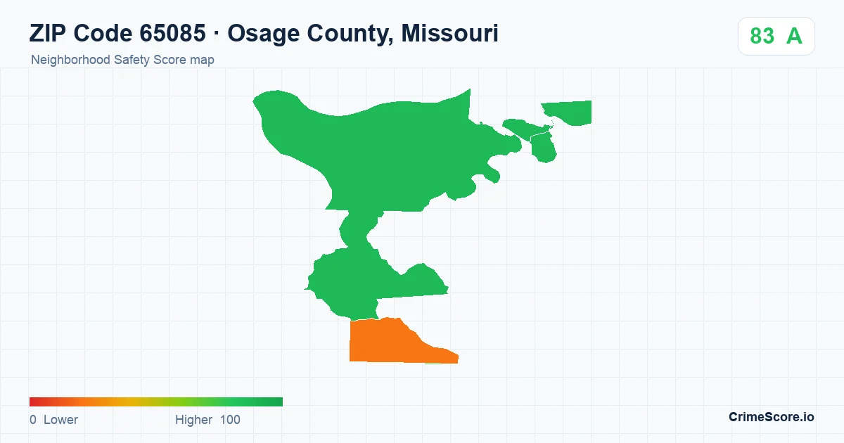 ZIP Code 65085 in Osage County, Missouri neighborhood Safety Score map