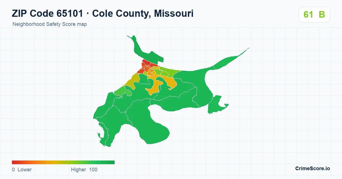 ZIP Code 65101 in Cole County, Missouri neighborhood Safety Score map