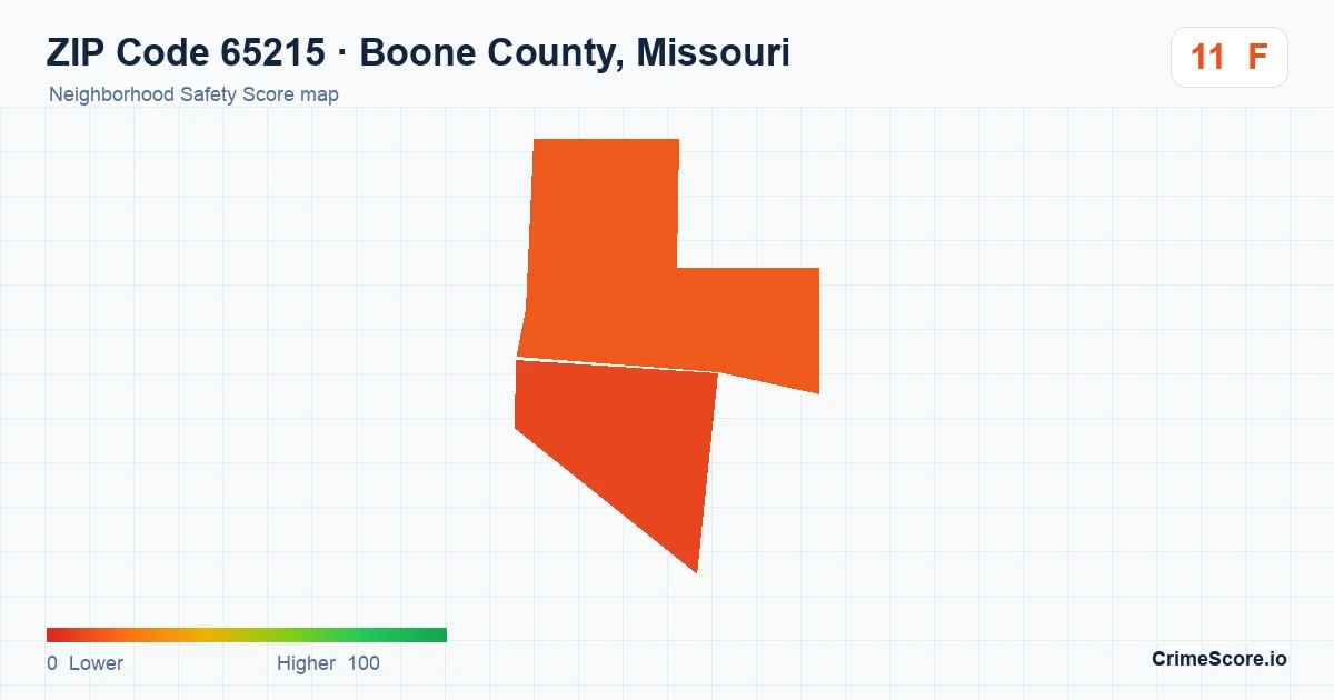 ZIP Code 65215 in Boone County, Missouri neighborhood Safety Score map