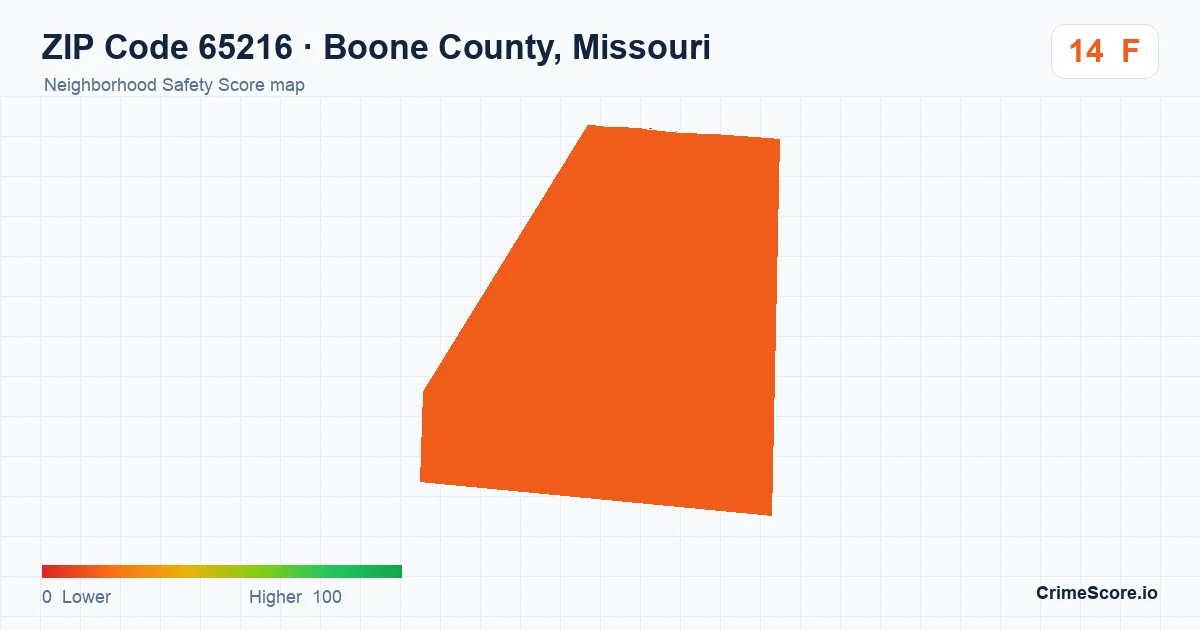 ZIP Code 65216 in Boone County, Missouri neighborhood Safety Score map