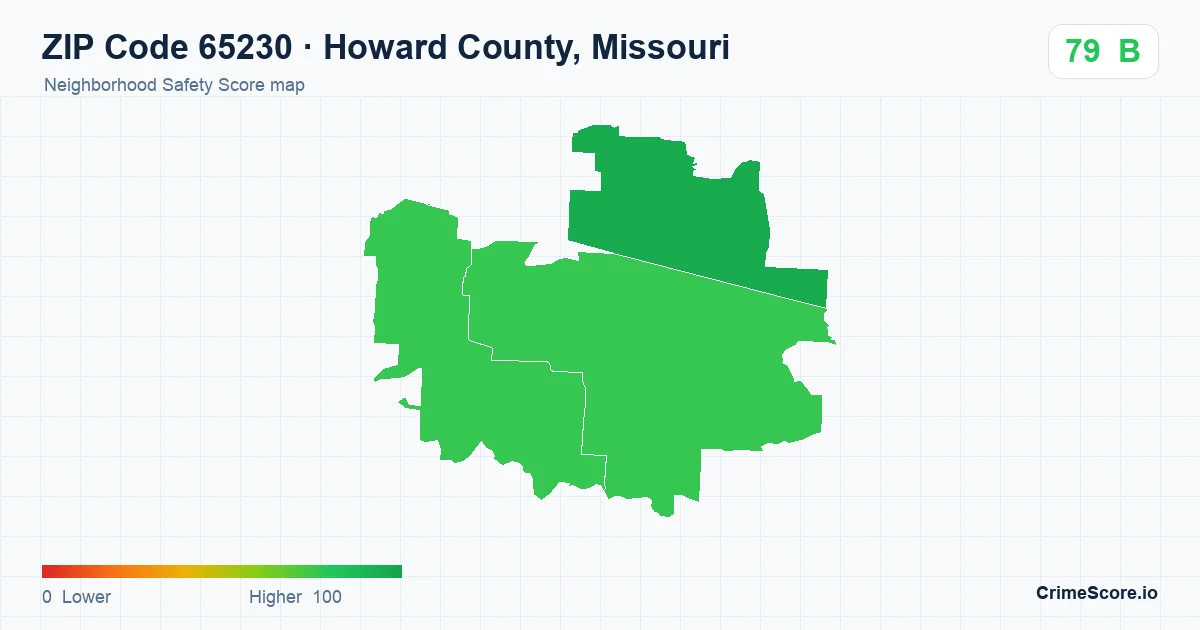 ZIP Code 65230 in Howard County, Missouri neighborhood Safety Score map