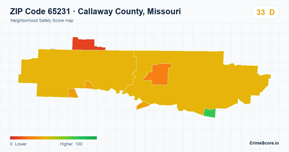 ZIP Code 65231 in Callaway County, Missouri neighborhood Safety Score map